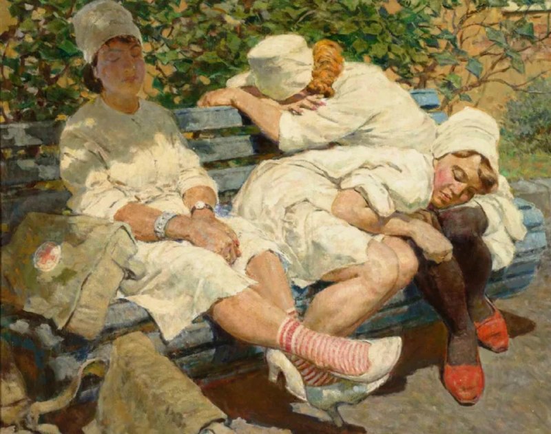 Лев Серафимович Котляров. Отдых после дежурства. 1956Устали.С вами рубрика #ИскусствоМедицины